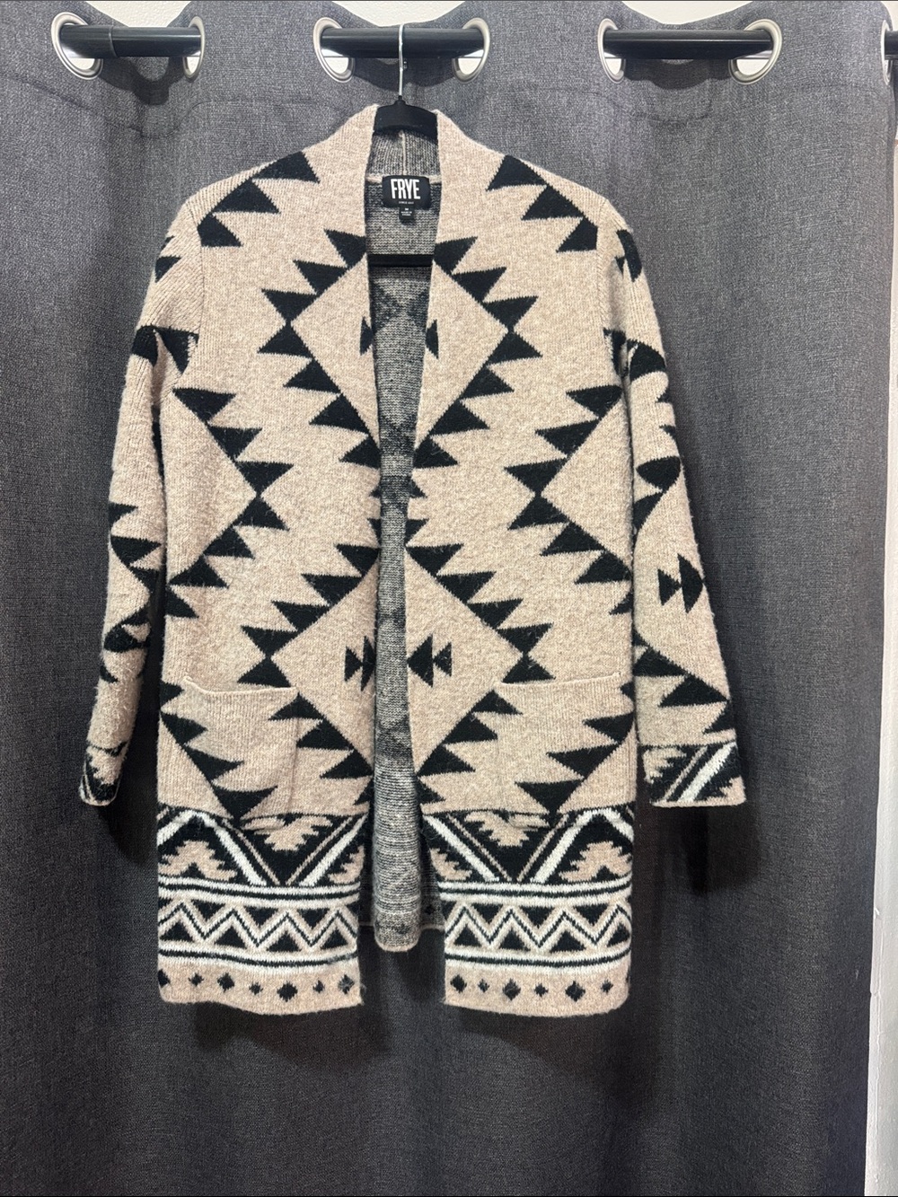 FRYE Tan & Black Aztec Open Sweater